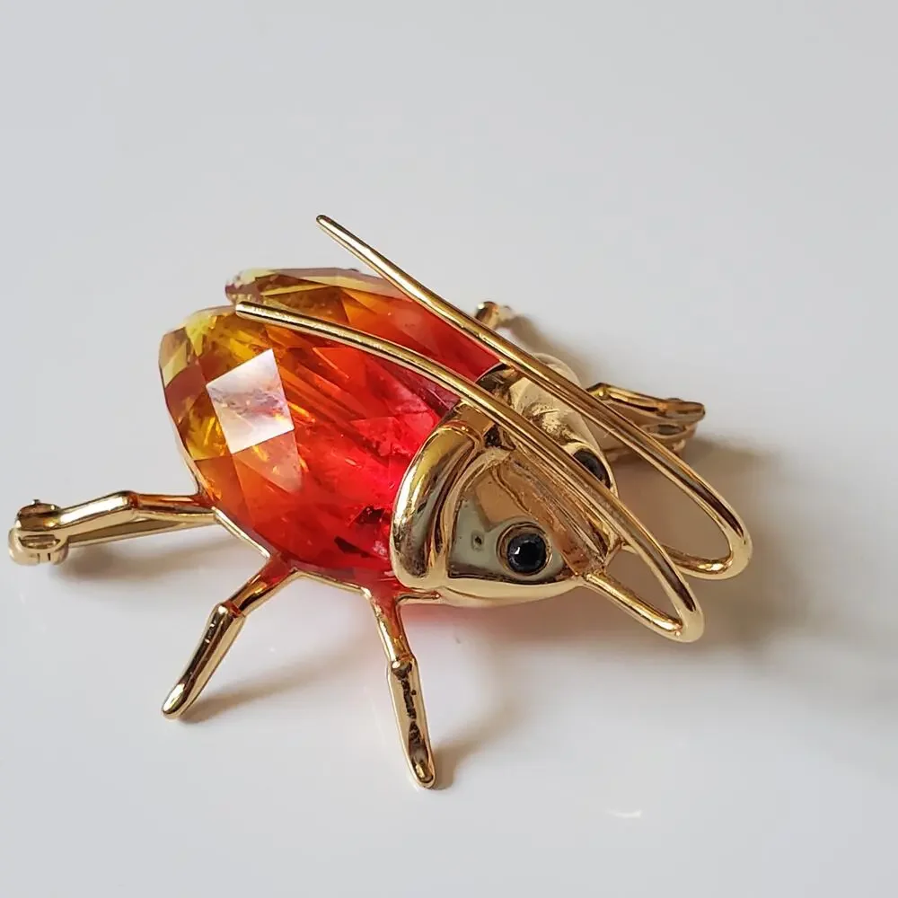 Swarovski Paradise Bugs Small Fire Opal Crystal Beetle Brooch Pin Chipped